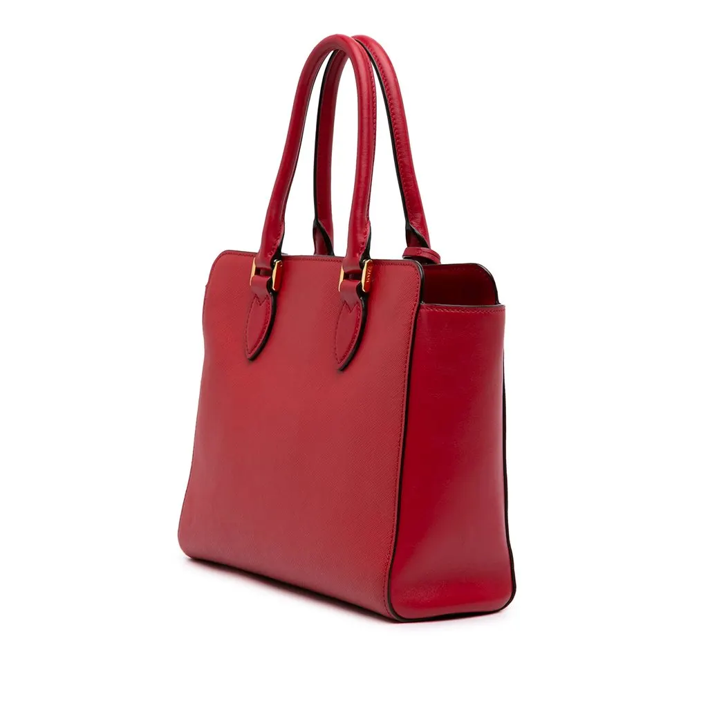 Prada Soft Calf Trimmed Saffiano Convertible Tote Red Leather Very good - Back View
