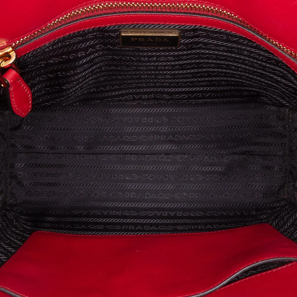 Prada Soft Calf Trimmed Saffiano Convertible Tote Red Leather Very good - Model View