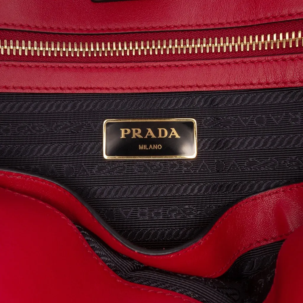Prada Soft Calf Trimmed Saffiano Convertible Tote Red Leather Very good - Box View