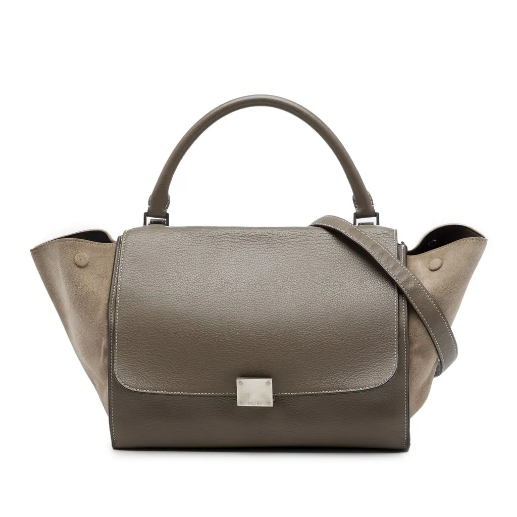 Celine Medium Calfskin and Suede Trapeze Satchel Brown Leather Very good - Front View