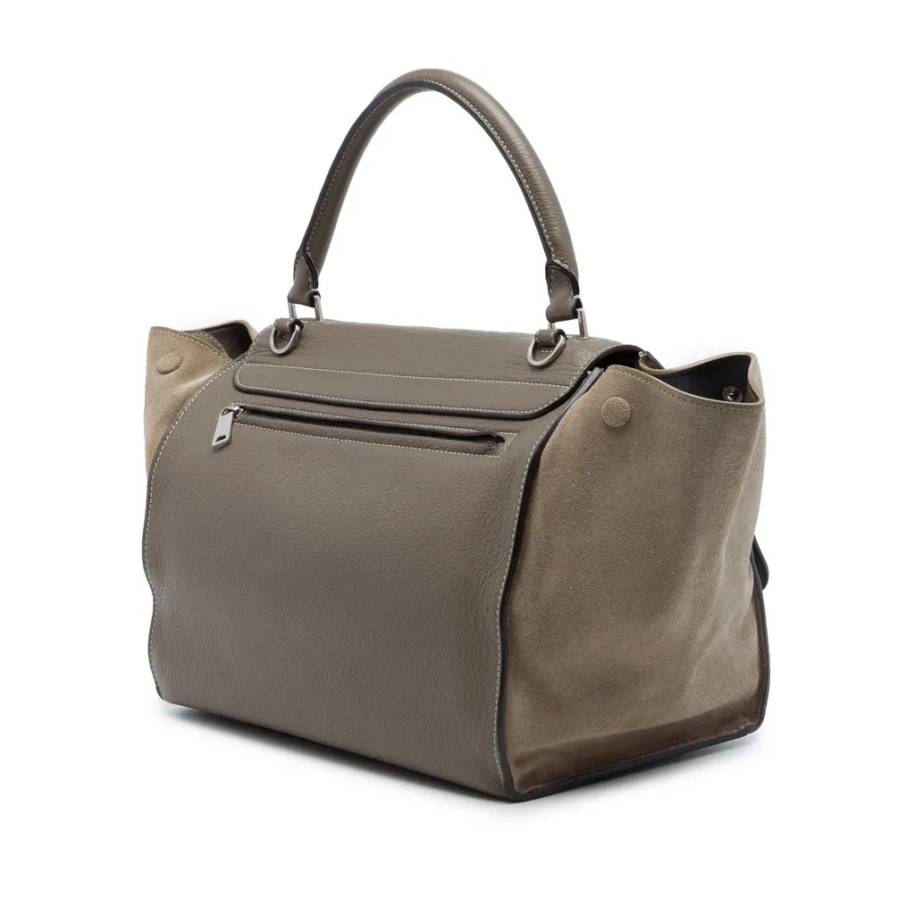 Celine Medium Calfskin and Suede Trapeze Satchel Brown Leather Very good - Back View