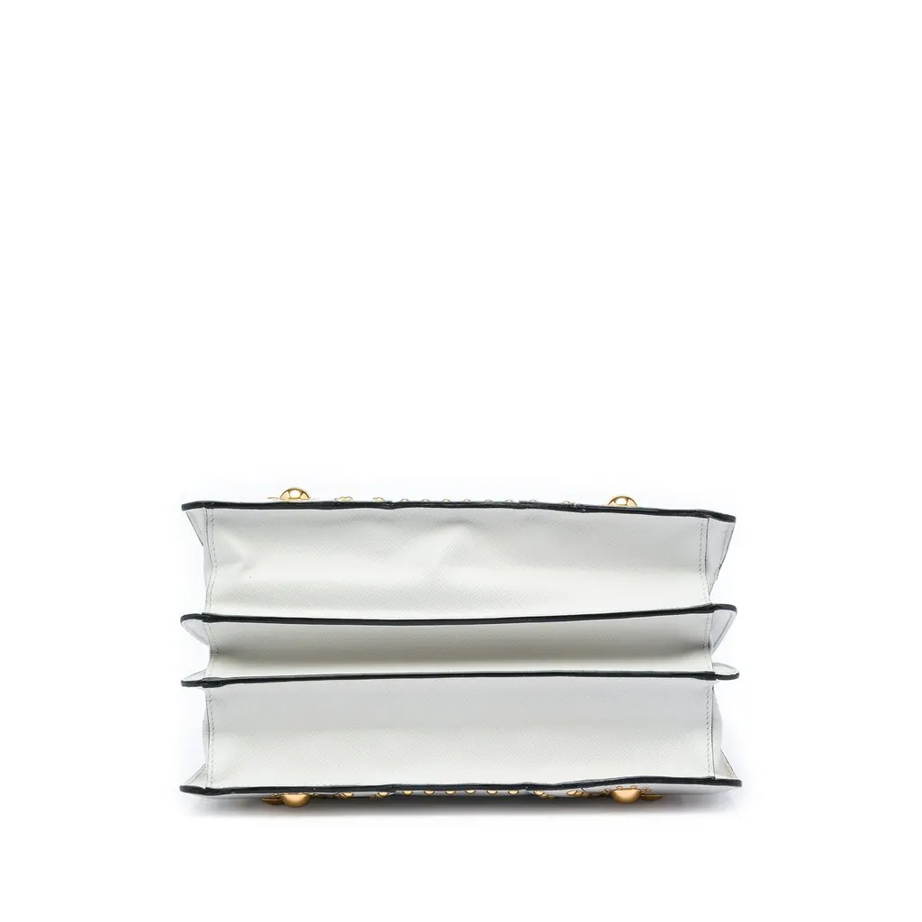 Prada Studded Saffiano Turnlock Handbag White Leather Very good - Inside View
