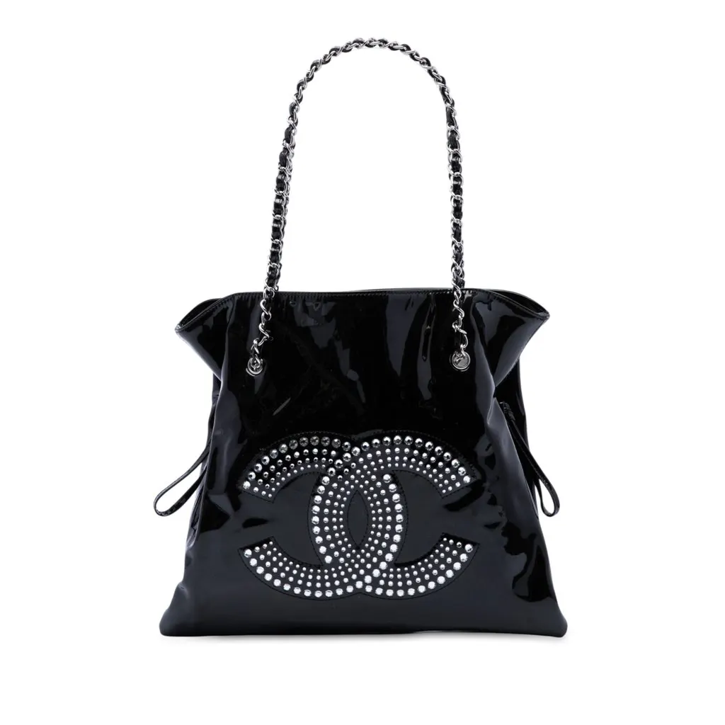 Chanel Large Patent Bon Bon Tote Black Leather Very good - Front View