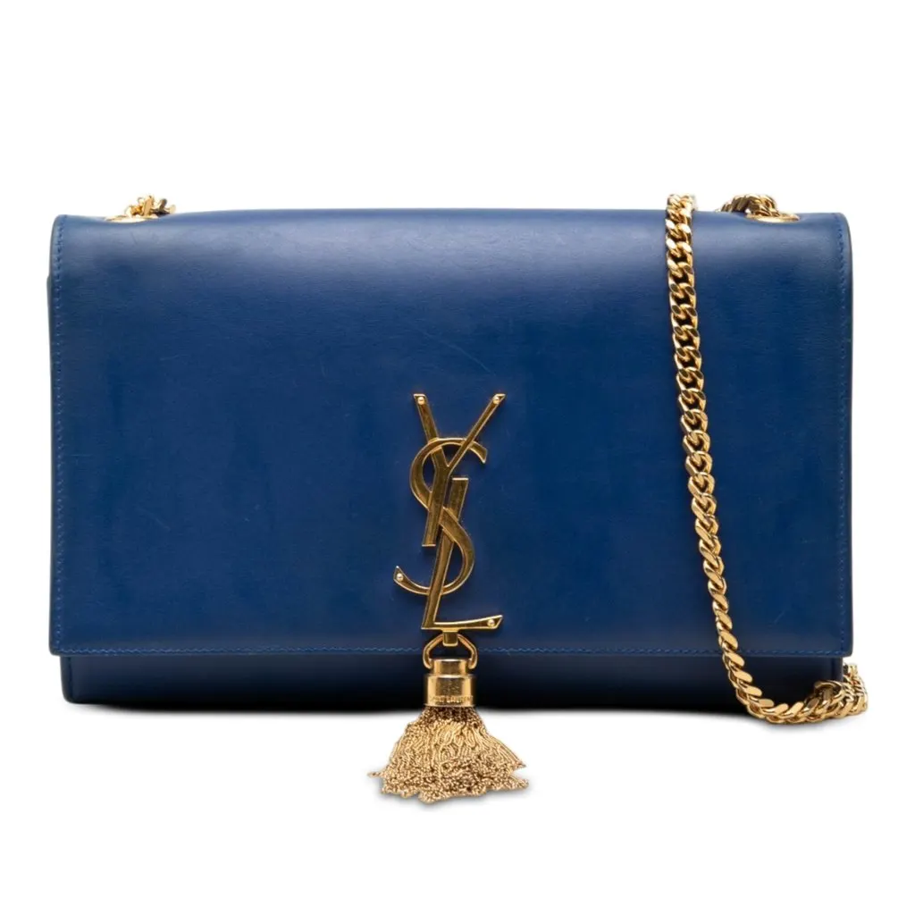 Saint Laurent Medium Smooth Calfskin Monogram Kate Tassel Crossbody Blue Leather Very good - Front View
