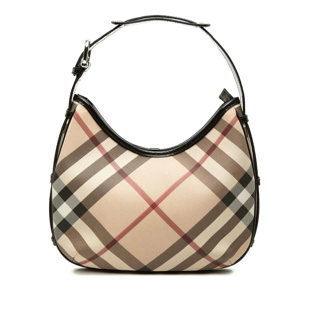 Burberry Small Supernova Check Coated Canvas Barton Hobo Beige Canvas Good - Front View