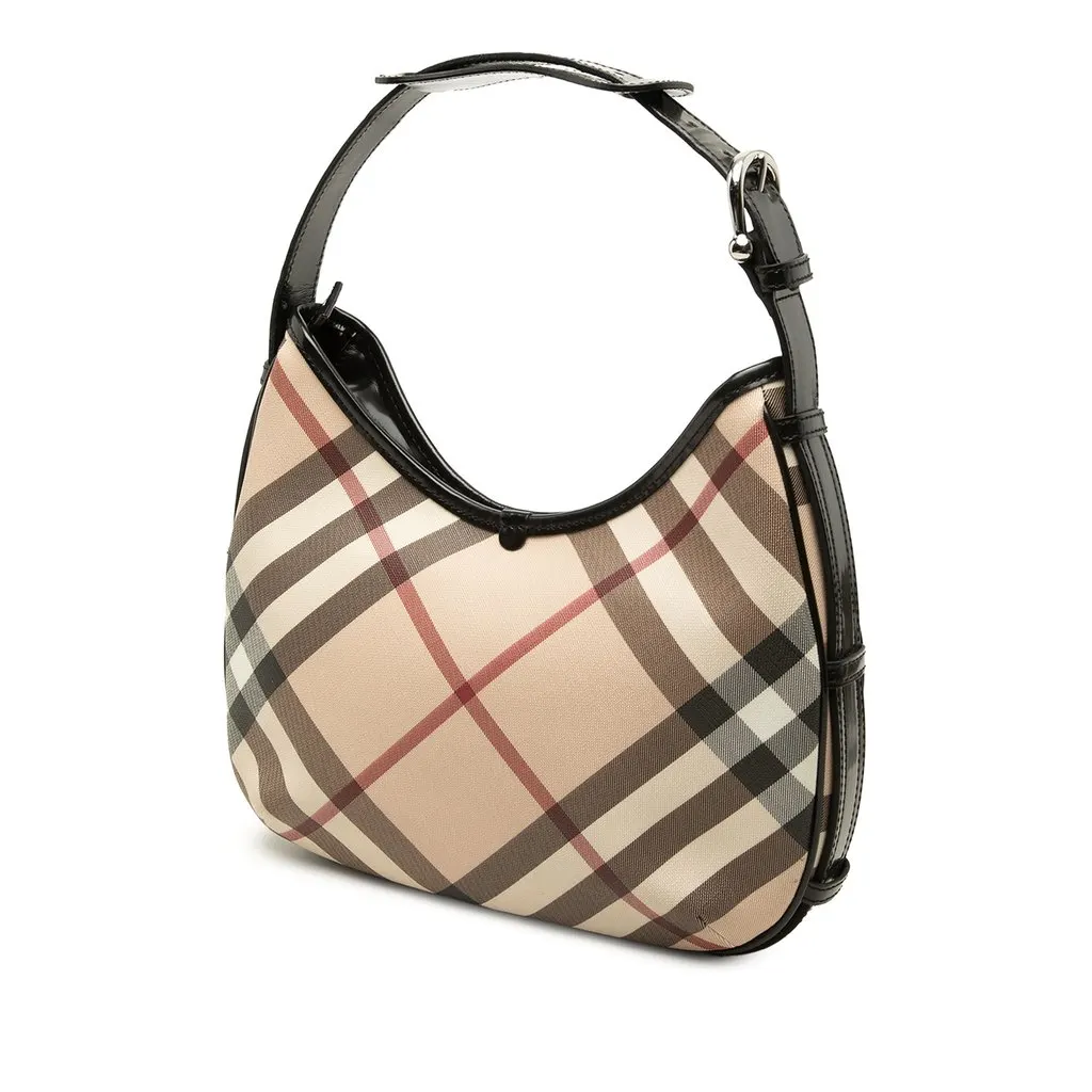 Burberry Small Supernova Check Coated Canvas Barton Hobo Beige Canvas Good - Back View