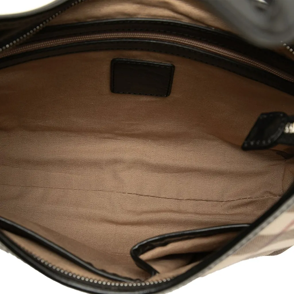 Burberry Small Supernova Check Coated Canvas Barton Hobo Beige Canvas Good - Model View