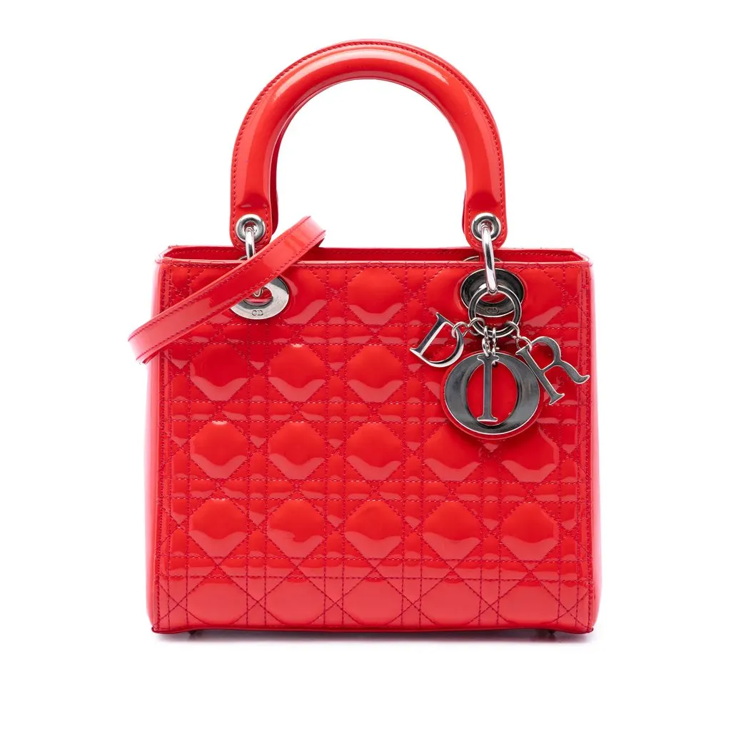 Dior Medium Patent Cannage Lady Dior Red Leather Very good - Front View