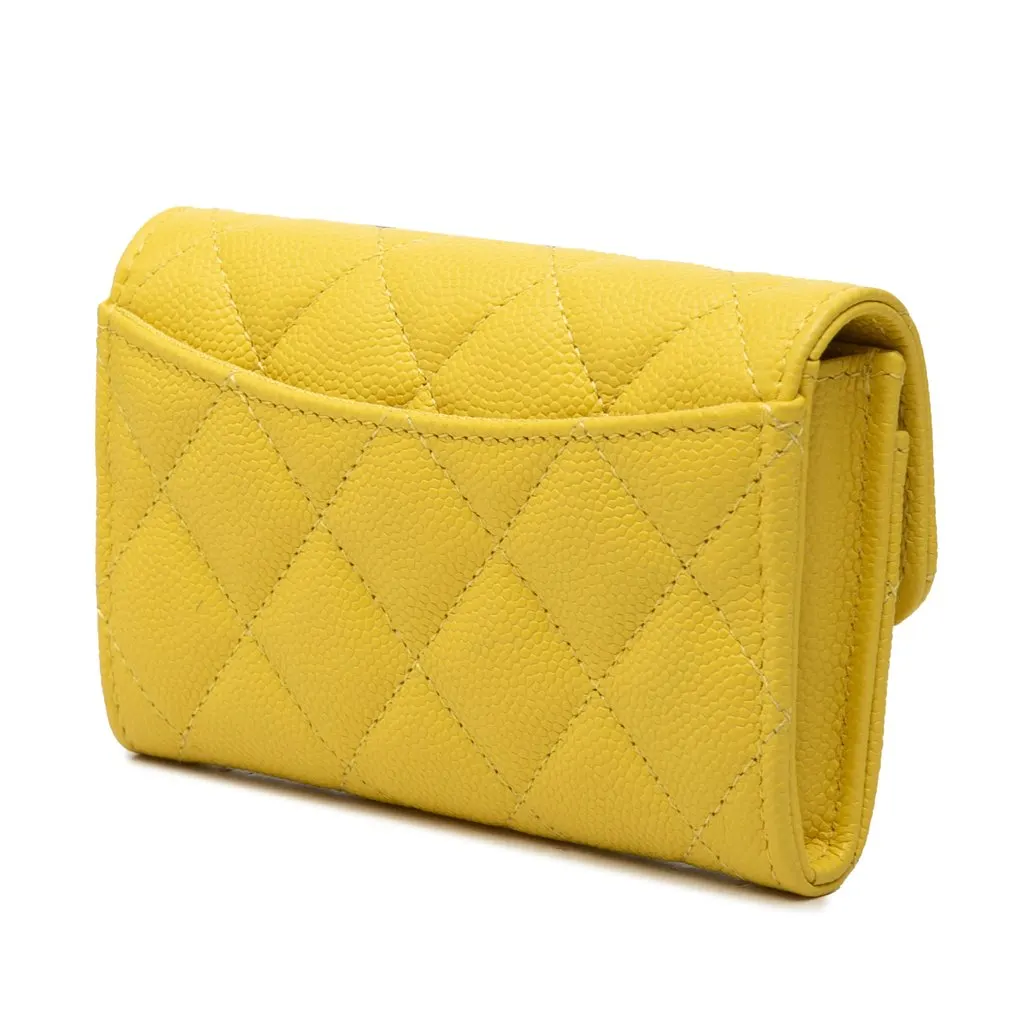 Chanel CC Quilted Caviar Flap Card Holder Yellow Leather Very good - Back View