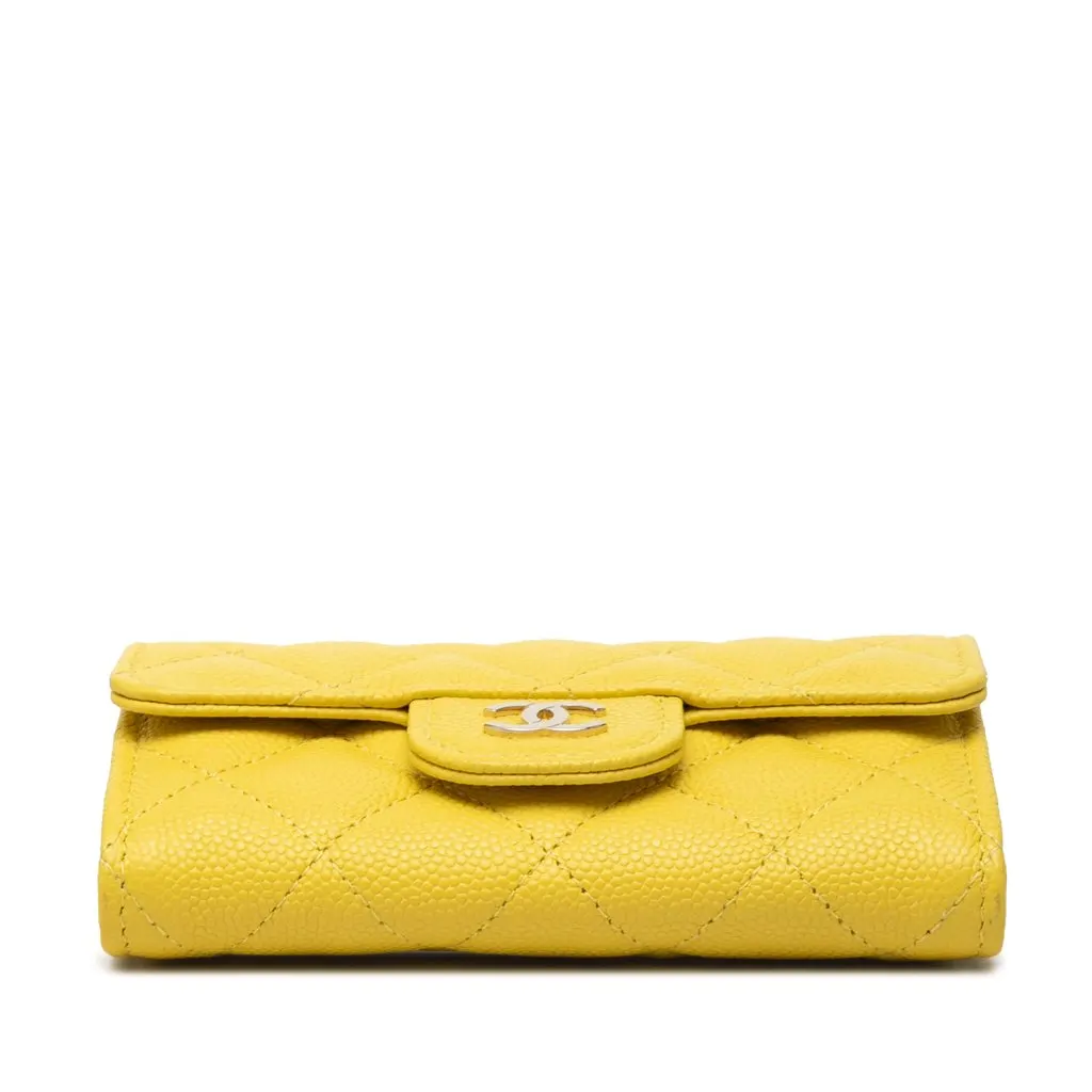 Chanel CC Quilted Caviar Flap Card Holder Yellow Leather Very good - Inside View
