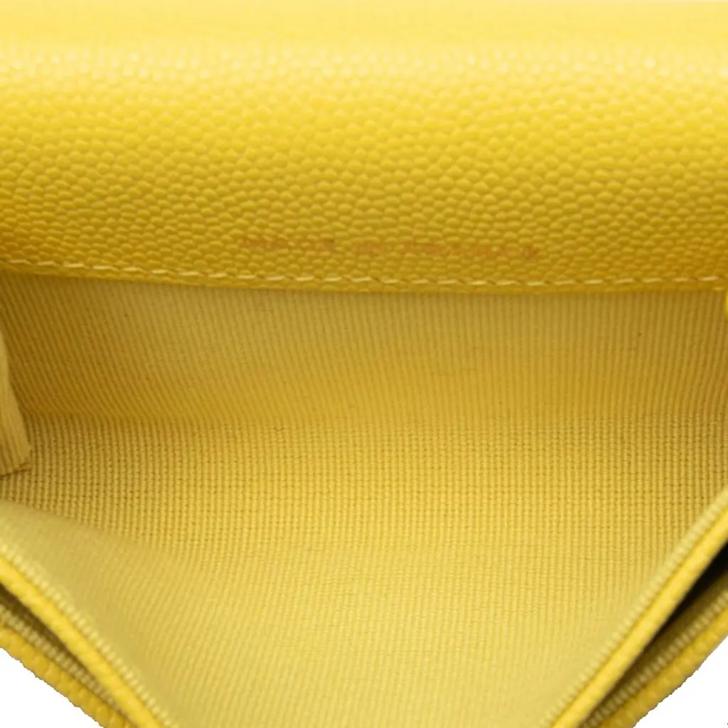Chanel CC Quilted Caviar Flap Card Holder Yellow Leather Very good - Model View
