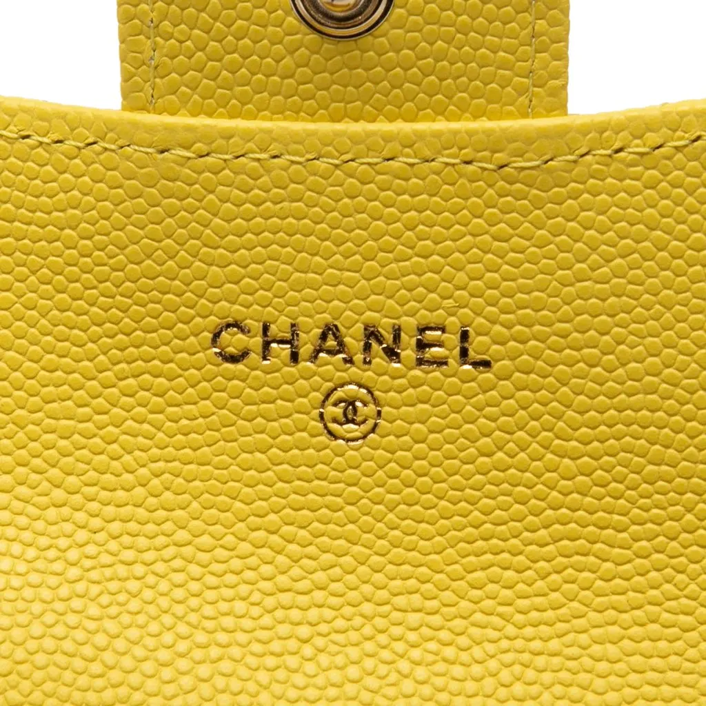 Chanel CC Quilted Caviar Flap Card Holder Yellow Leather Very good - Box View