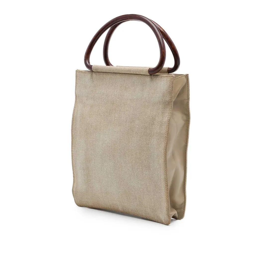 Chanel CC Canvas Wooden Handle Tote Beige Canvas Very good - Back View