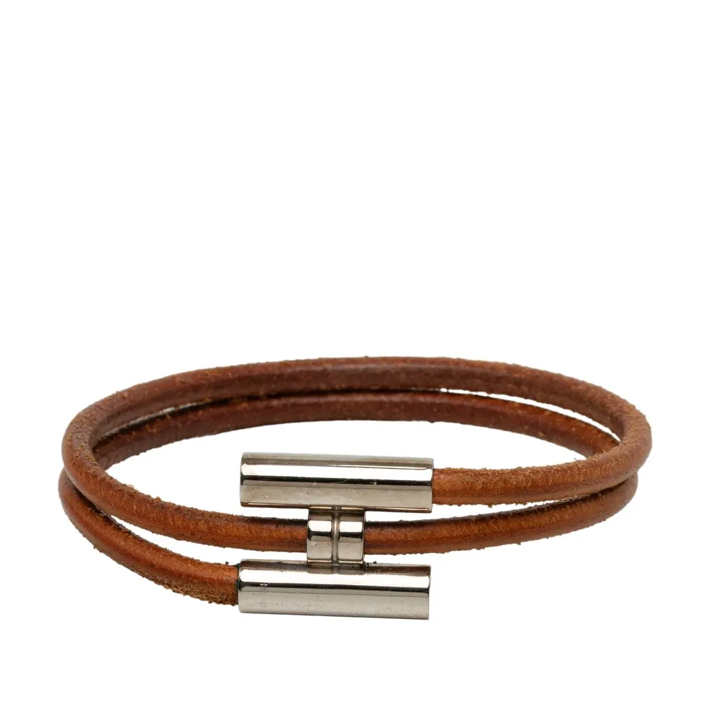 Hermès Leather Tournis Tresse Bracelet Brown Leather Very good - Front View
