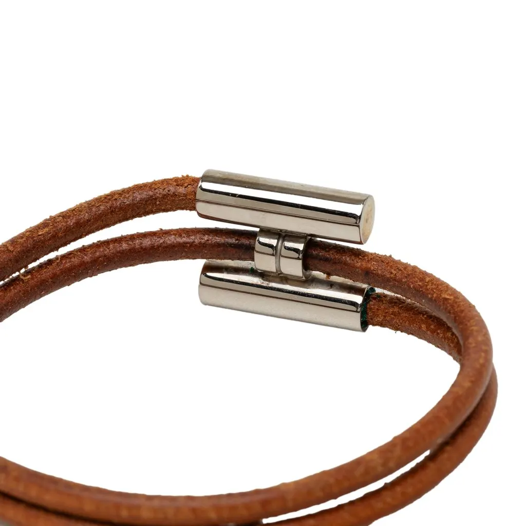 Hermès Leather Tournis Tresse Bracelet Brown Leather Very good - Model View