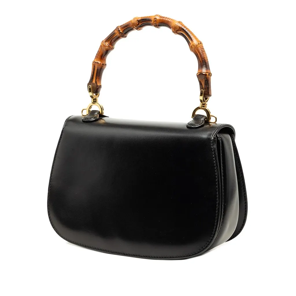 Gucci Small Calfskin Bamboo Night Black Leather Good - Back View