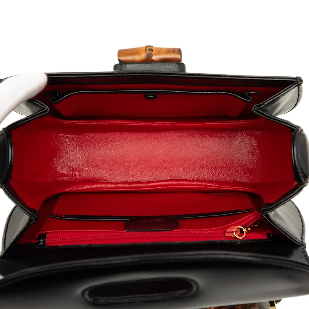 Gucci Small Calfskin Bamboo Night Black Leather Good - Model View