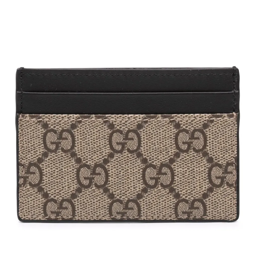 Gucci GG Supreme Card Holder Beige Canvas Never worn - Front View