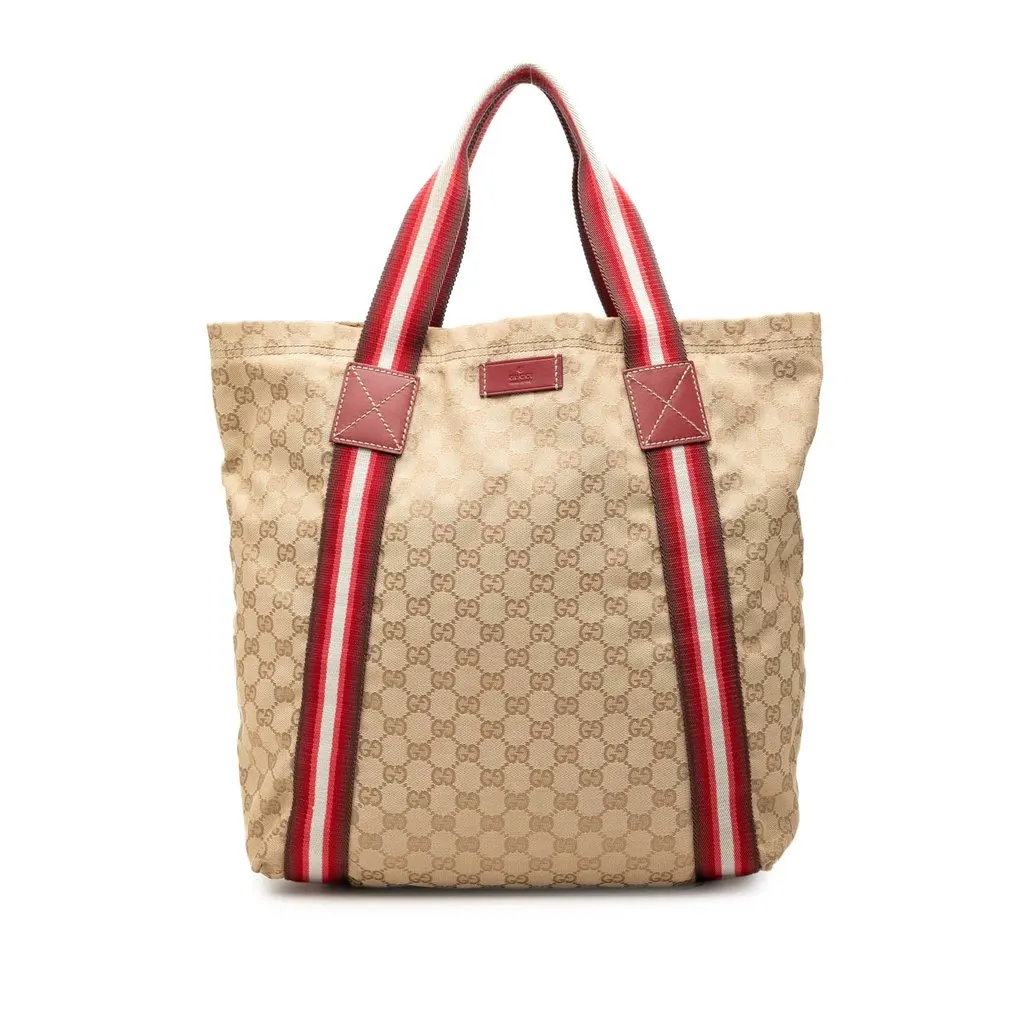 Gucci GG Canvas Web Tote Beige Very good - Front View