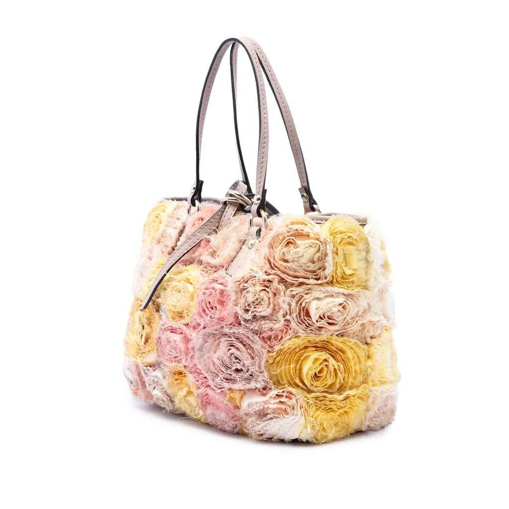 Valentino Small Silk Rosier Tote Beige Silk Good - Back View