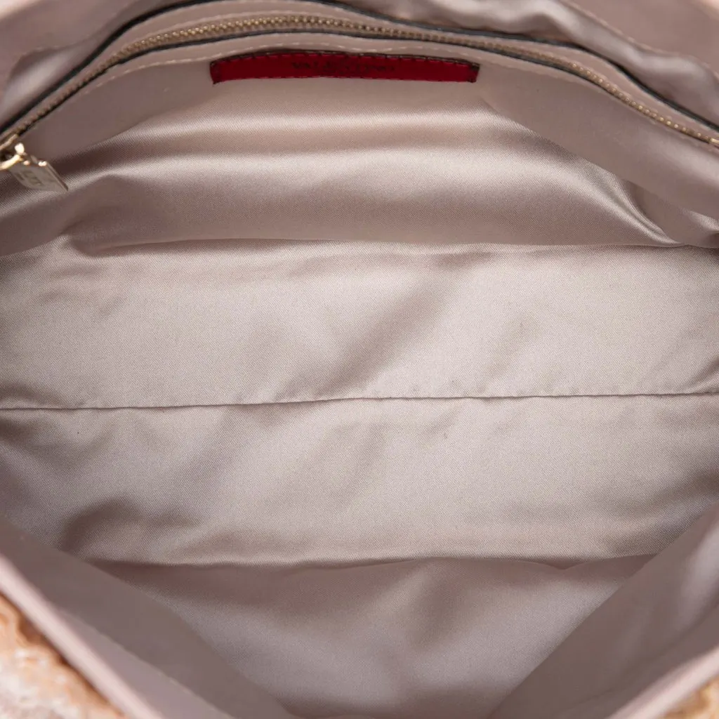 Valentino Small Silk Rosier Tote Beige Silk Good - Model View
