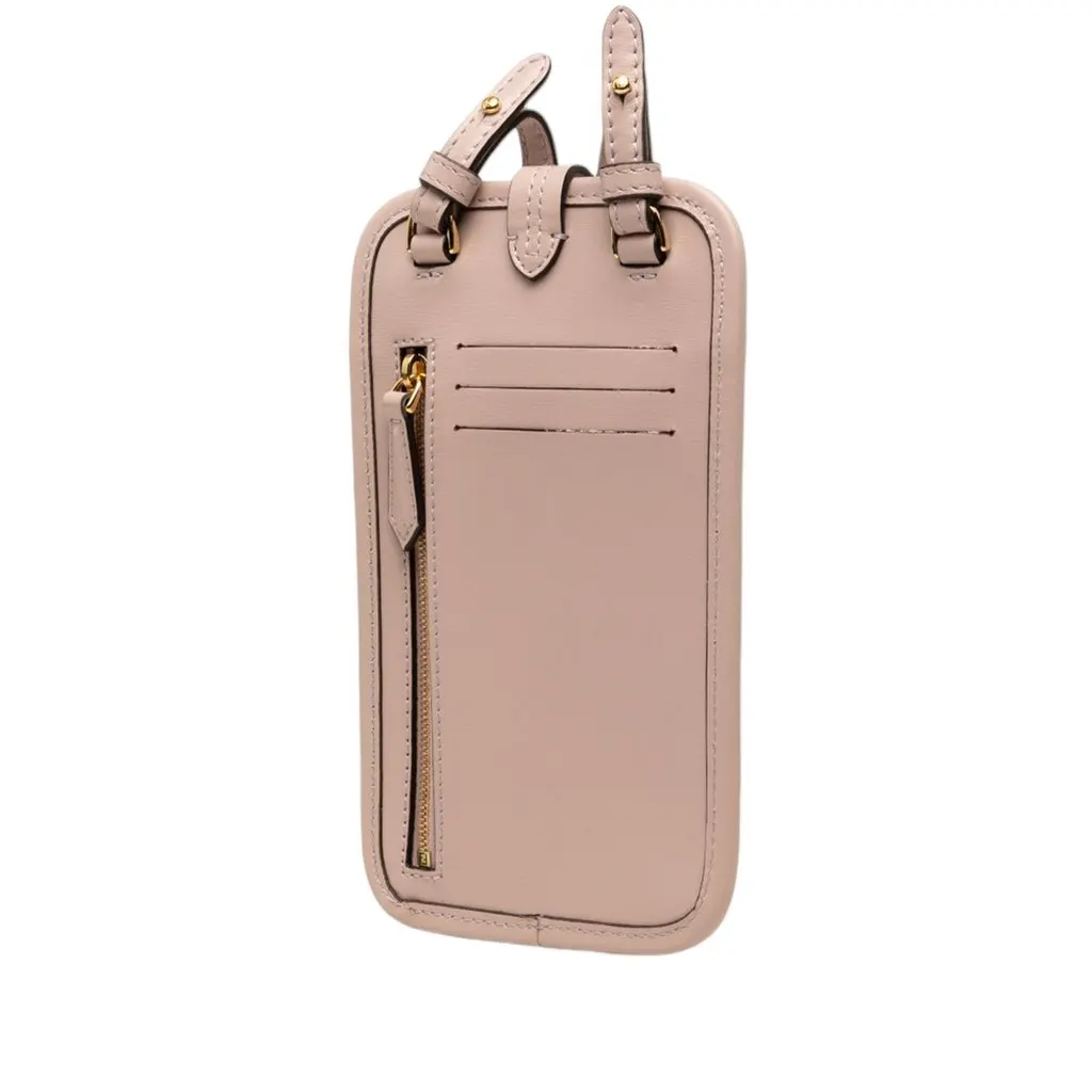Fendi Leather O Lock Phone Pouch Crossbody Pink Leather Very good - Back View
