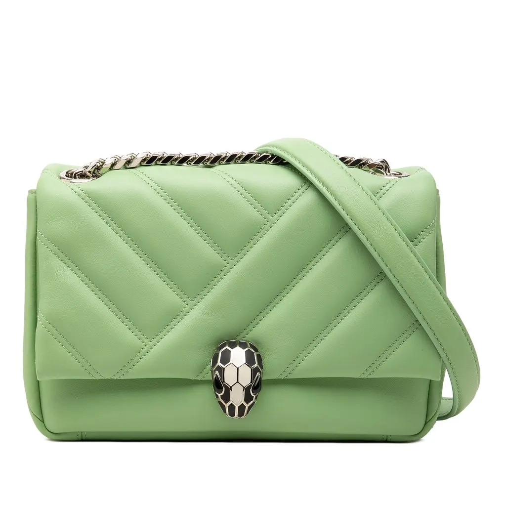 Bvlgari Leather Serpenti Cabochon Chain Crossbody Green Leather Very good - Front View