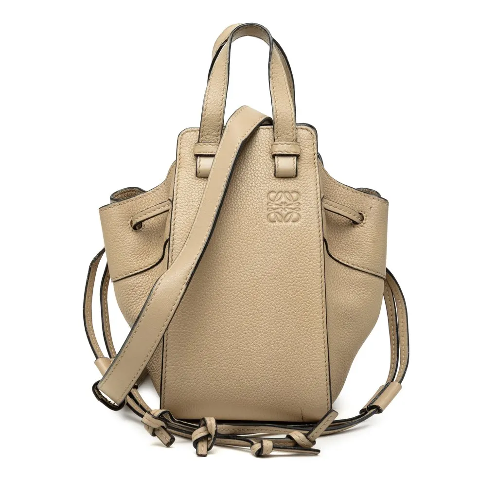 LOEWE Mini Grained Calfskin Drawstring Hammock Bag Brown Leather Very good - Front View
