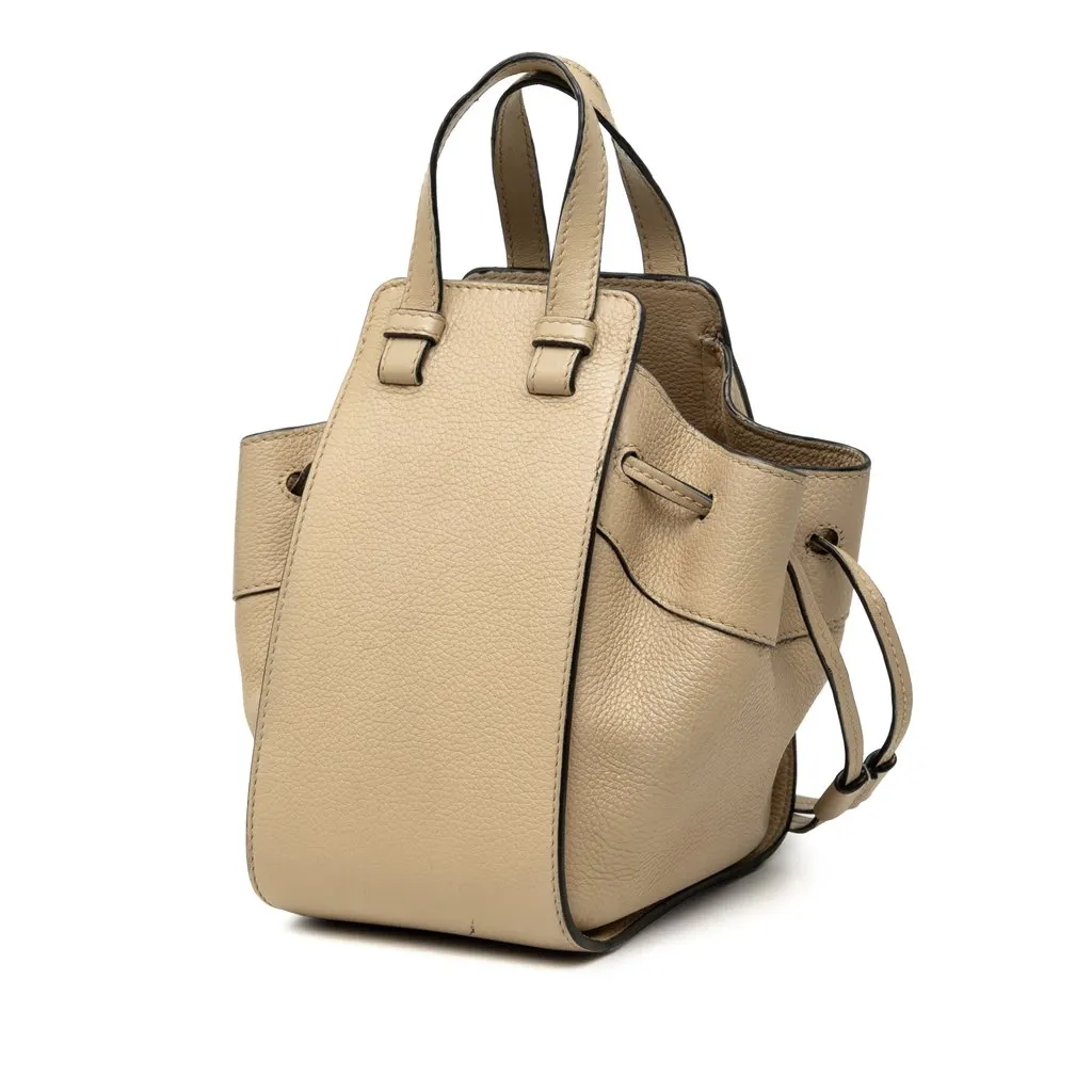 LOEWE Mini Grained Calfskin Drawstring Hammock Bag Brown Leather Very good - Back View