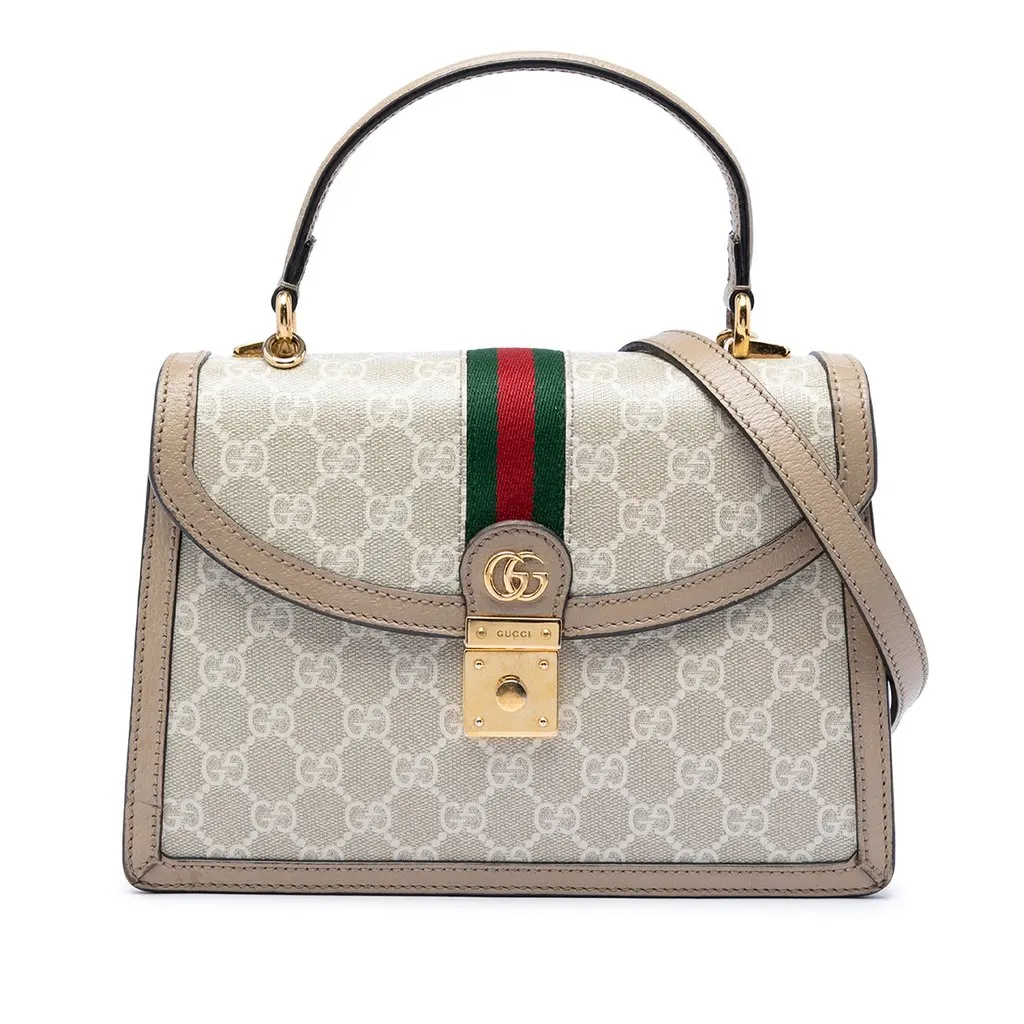 Gucci Small GG Canvas Web Ophidia Top Handle Flap Beige Very good - Front View