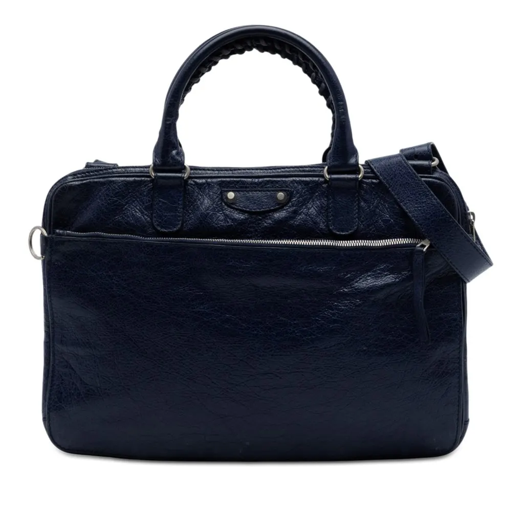 Balenciaga Lambskin Motocross Giant 12 Briefcase Blue Leather Good - Front View