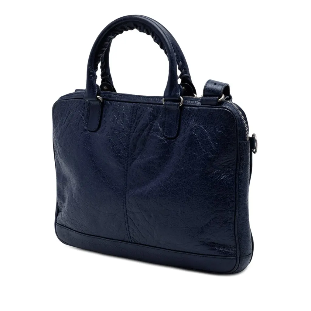 Balenciaga Lambskin Motocross Giant 12 Briefcase Blue Leather Good - Back View