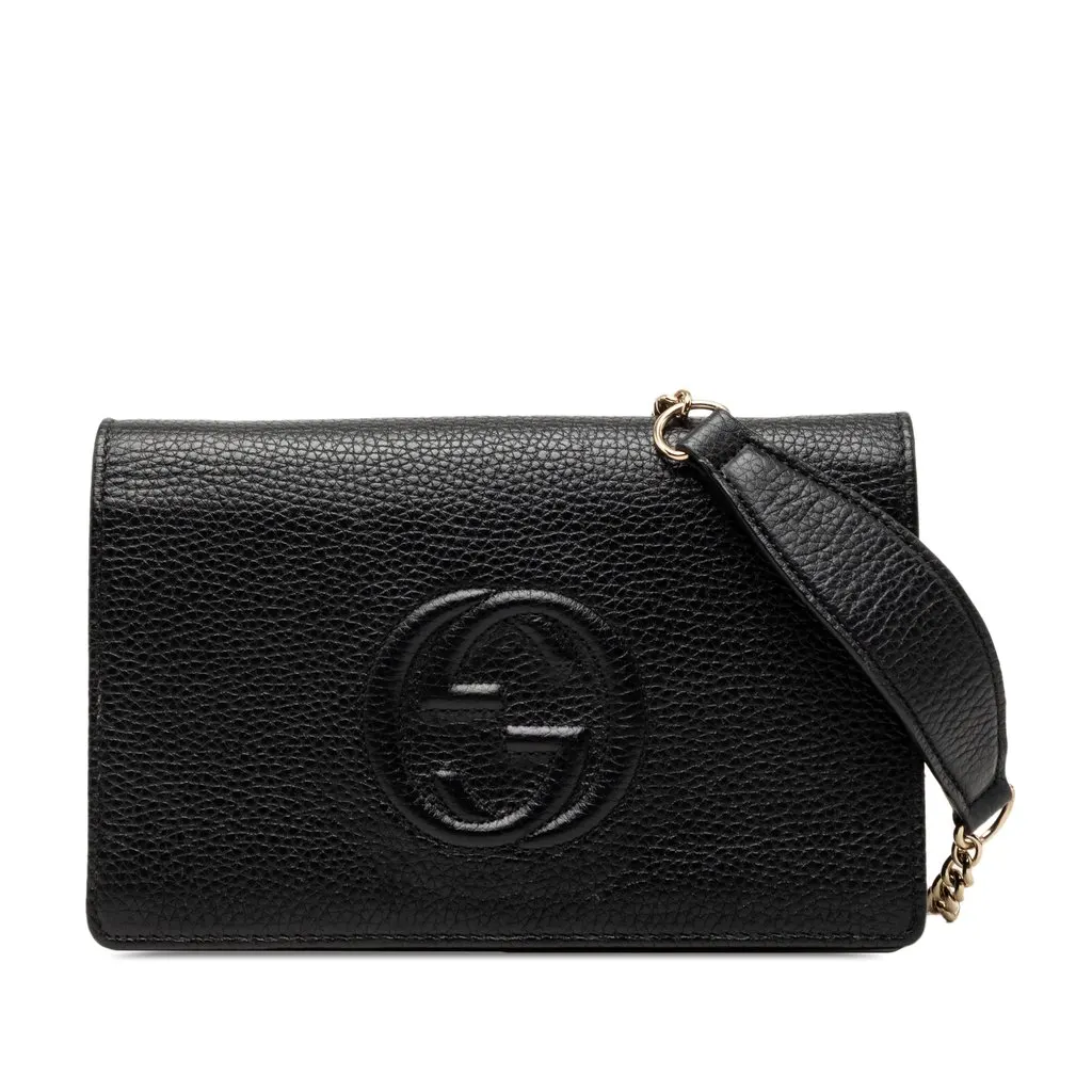 Gucci Pebbled Calfskin Soho Wallet On Chain Black Leather Very good - Front View