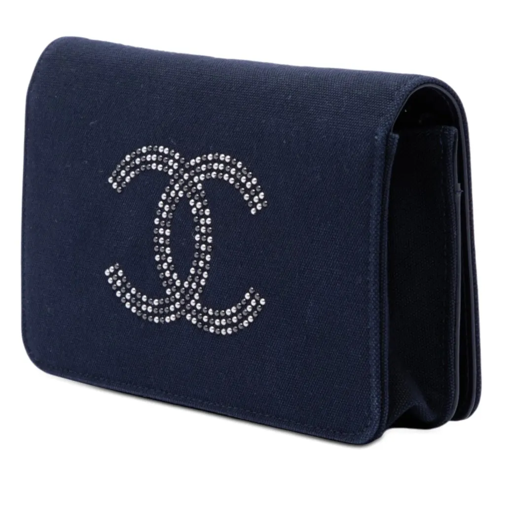 Chanel Paris Shanghai Crystal Embellished Canvas Wallet On Chain Blue Very good - Back View