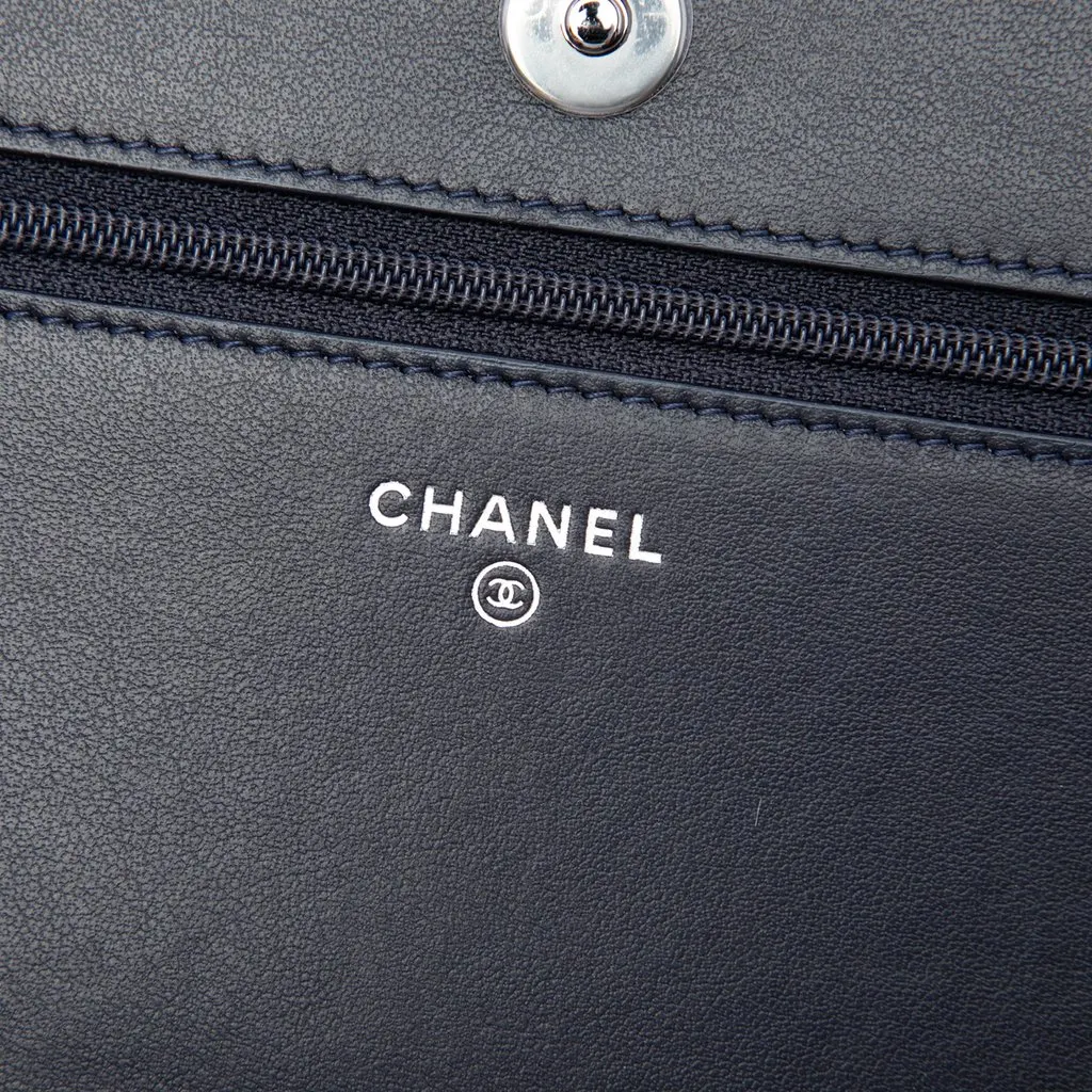 Chanel Paris Shanghai Crystal Embellished Canvas Wallet On Chain Blue Very good - Box View