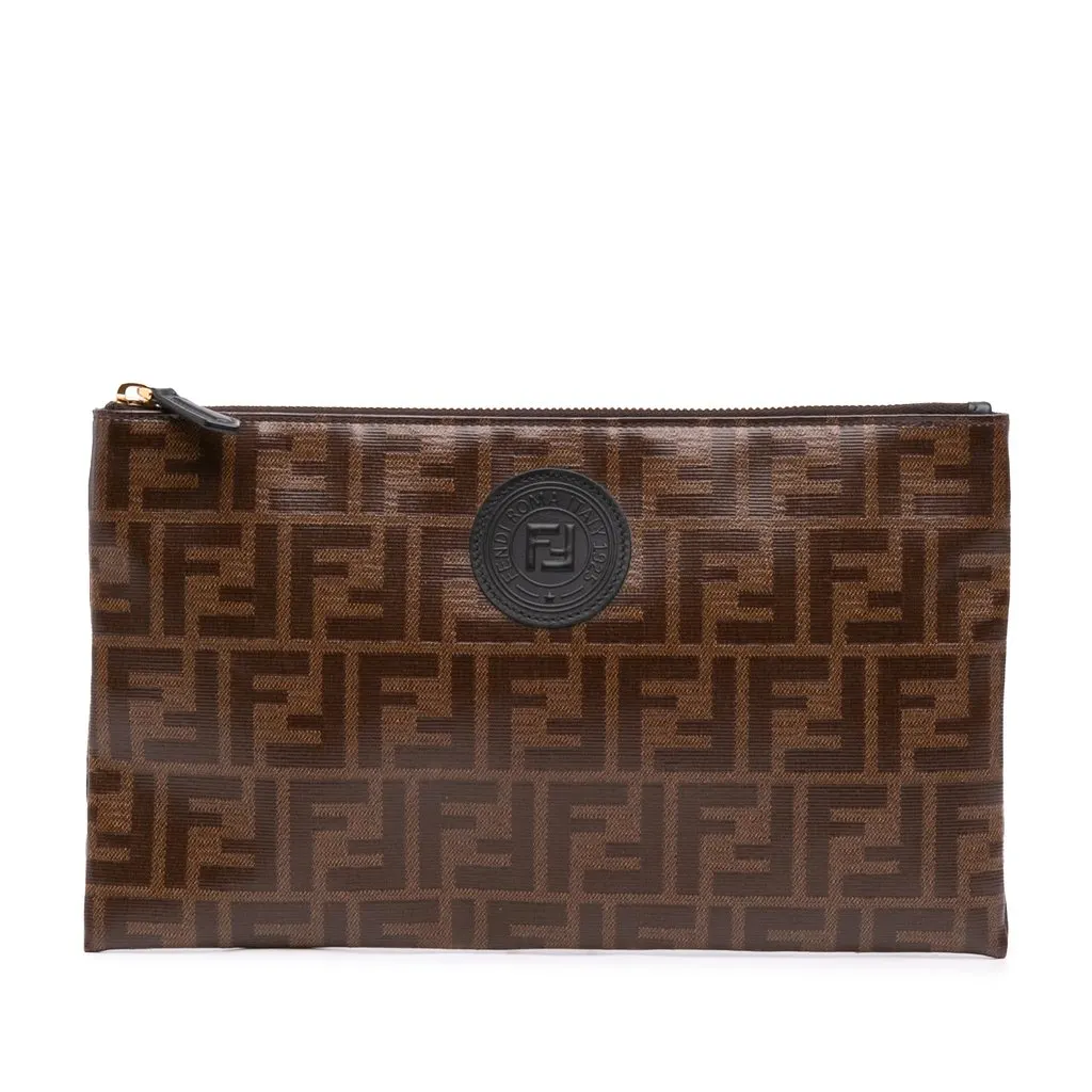 Fendi Zucca Coated Canvas Clutch Brown Good - Front View