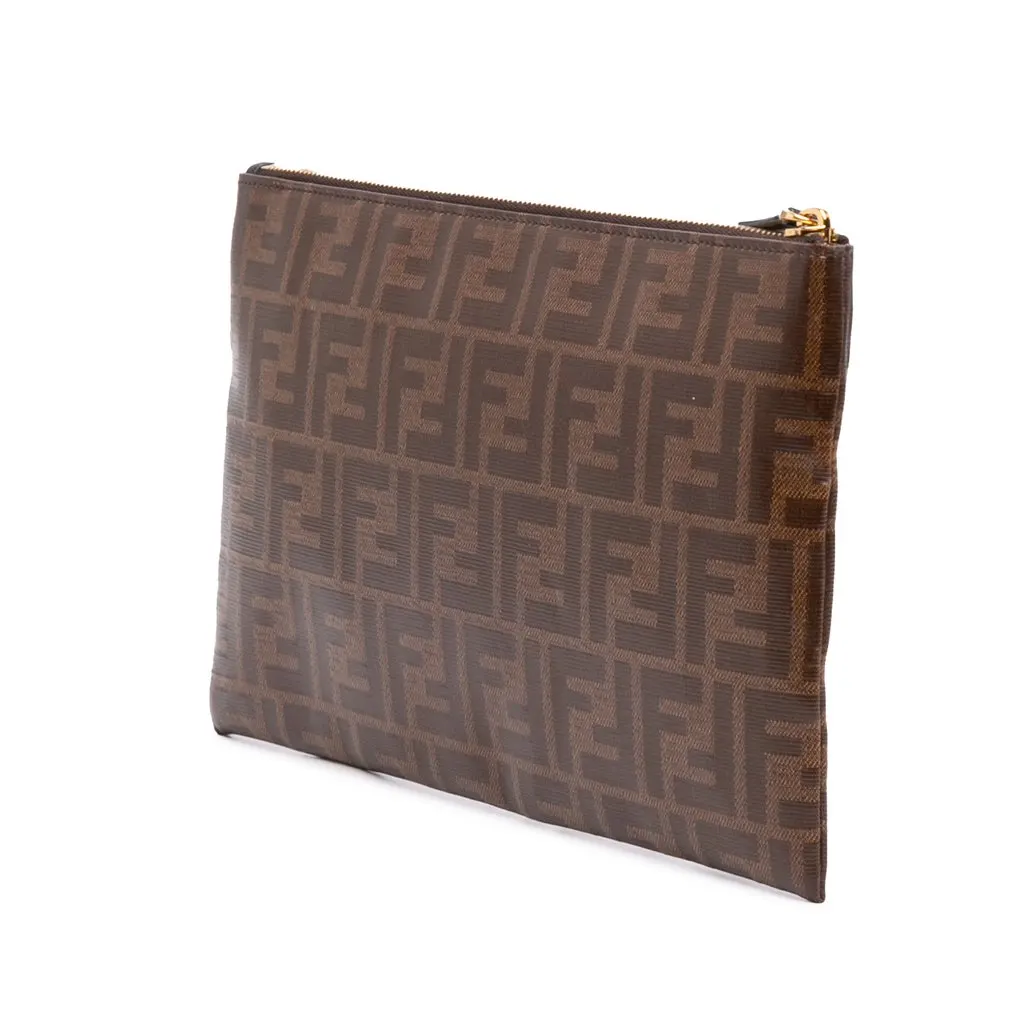 Fendi Zucca Coated Canvas Clutch Brown Good - Back View