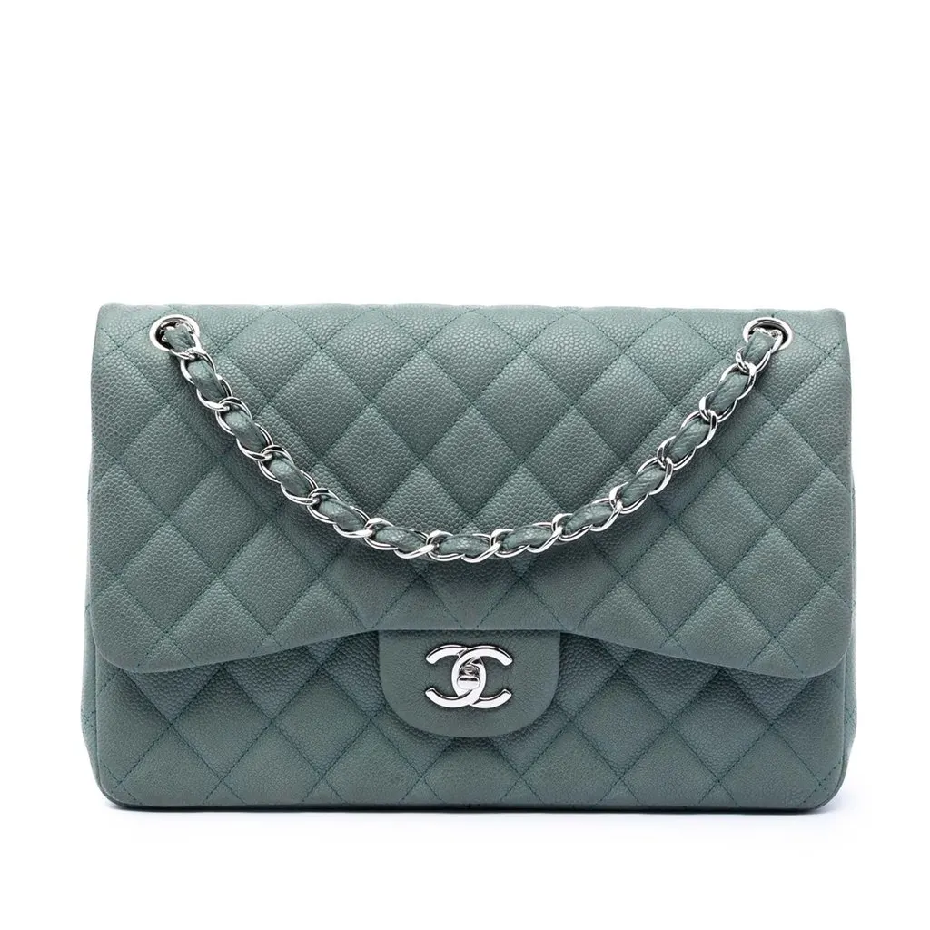 Chanel Jumbo Classic Iridescent Caviar Double Flap Blue Leather Very good - Front View