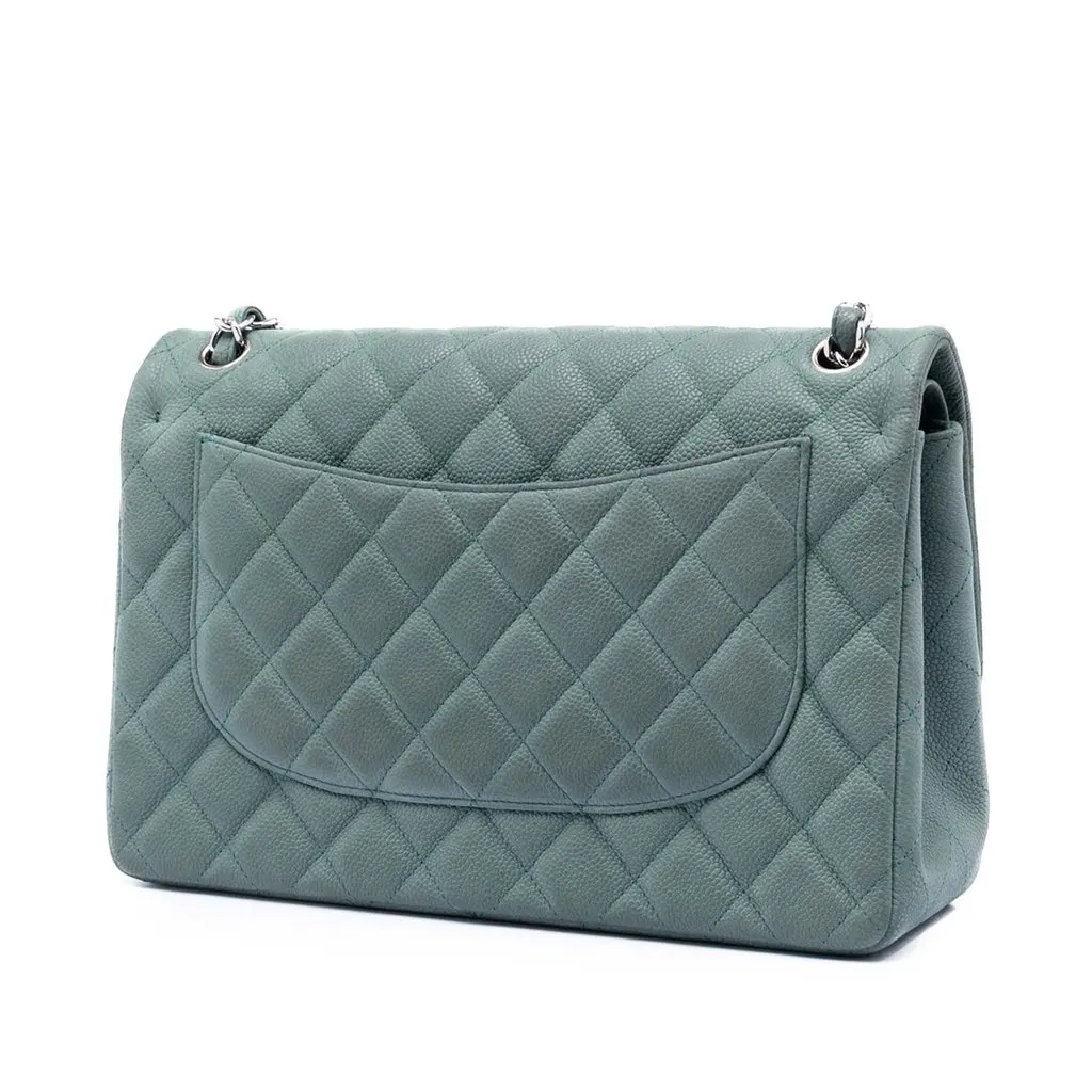 Chanel Jumbo Classic Iridescent Caviar Double Flap Blue Leather Very good - Back View
