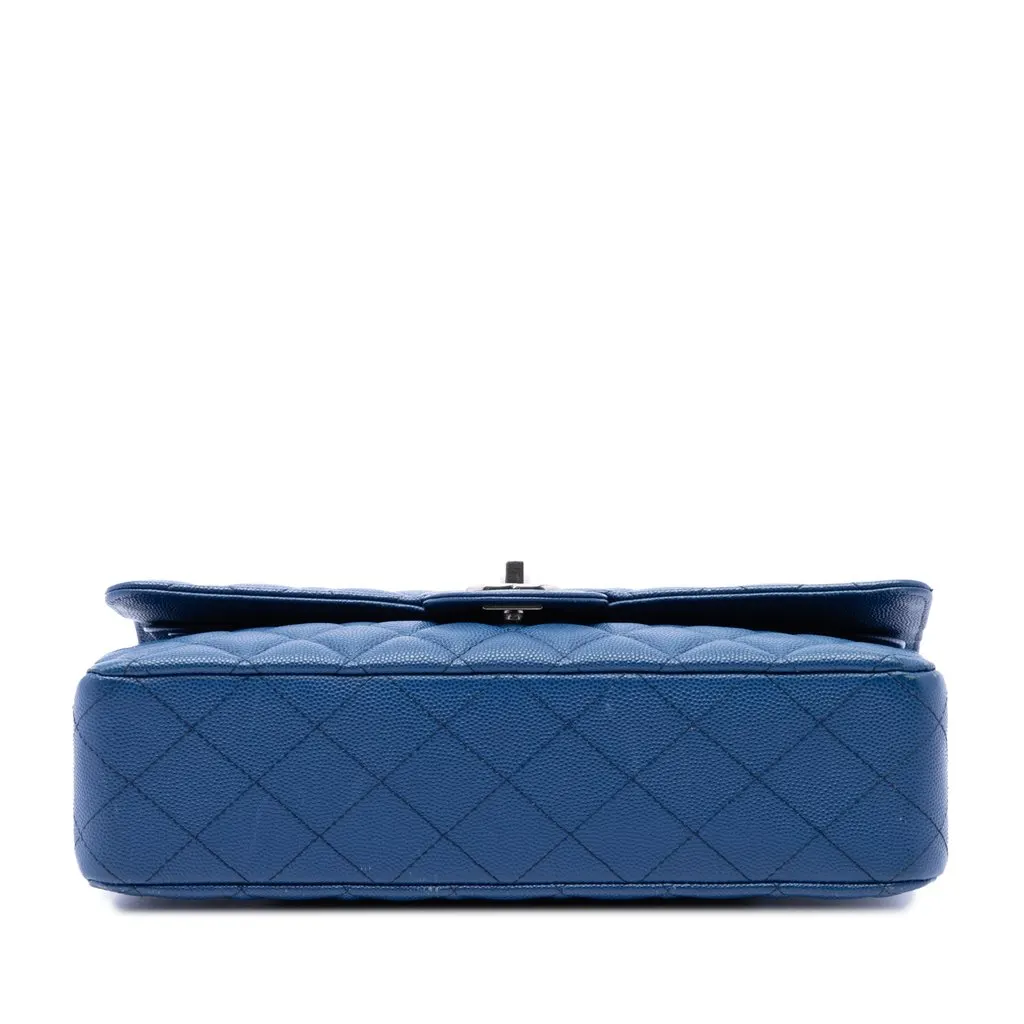 Chanel Medium Classic Caviar Double Flap Blue Leather Good - Inside View