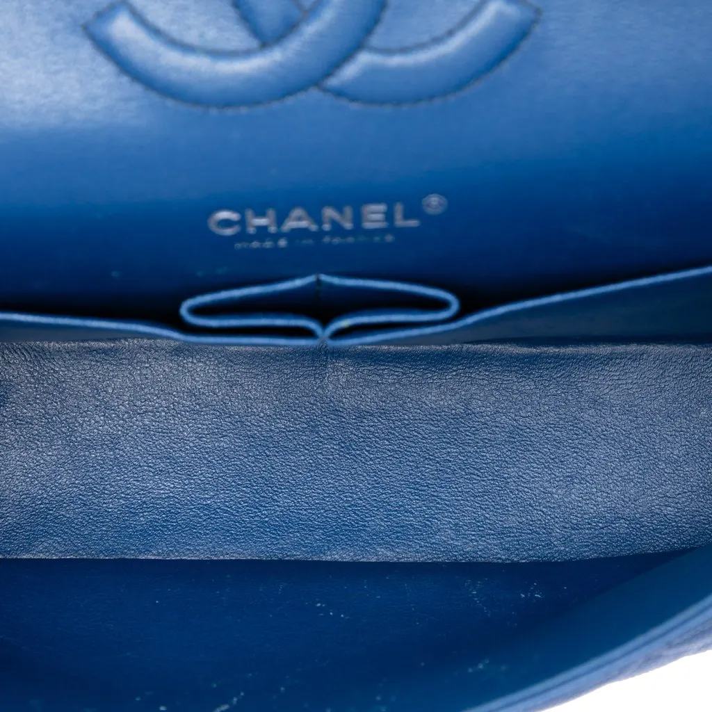 Chanel Medium Classic Caviar Double Flap Blue Leather Good - Model View