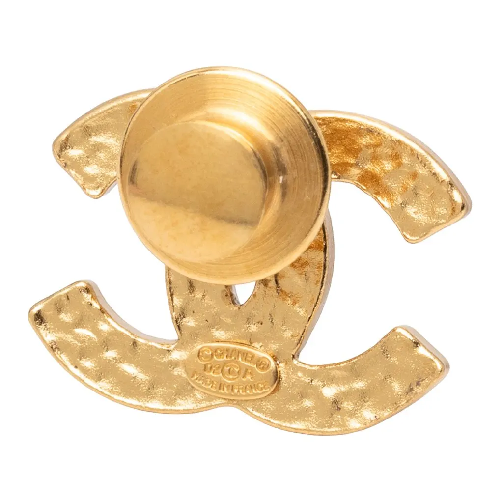 Chanel CC Enamel Gold Plated Brooch Black Very good - Back View