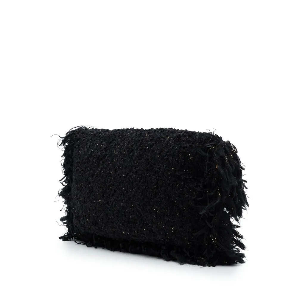 Chanel Paris Cosmopolite Tweed Fringe Clutch Black Very good - Back View