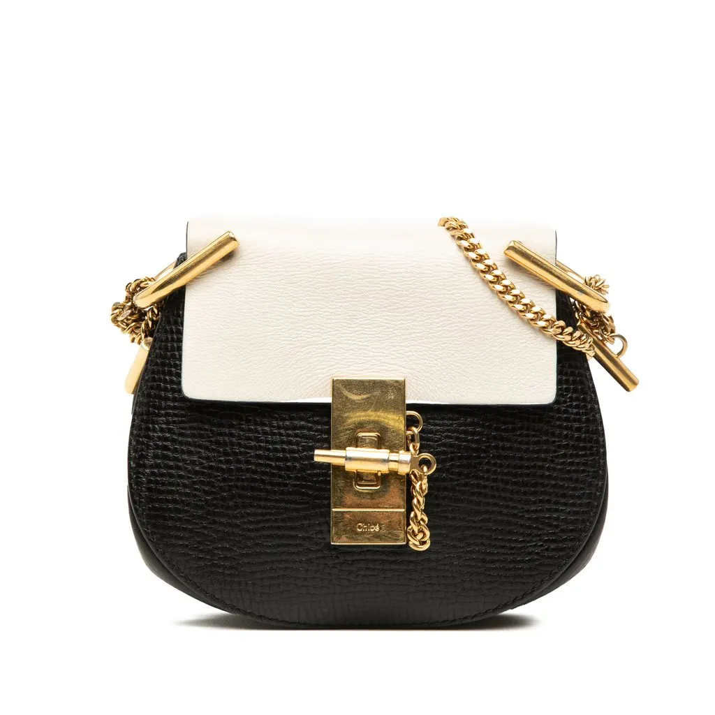 Chloé Mini Bicolor Grained Calfskin Drew Crossbody Black Leather Very good - Front View