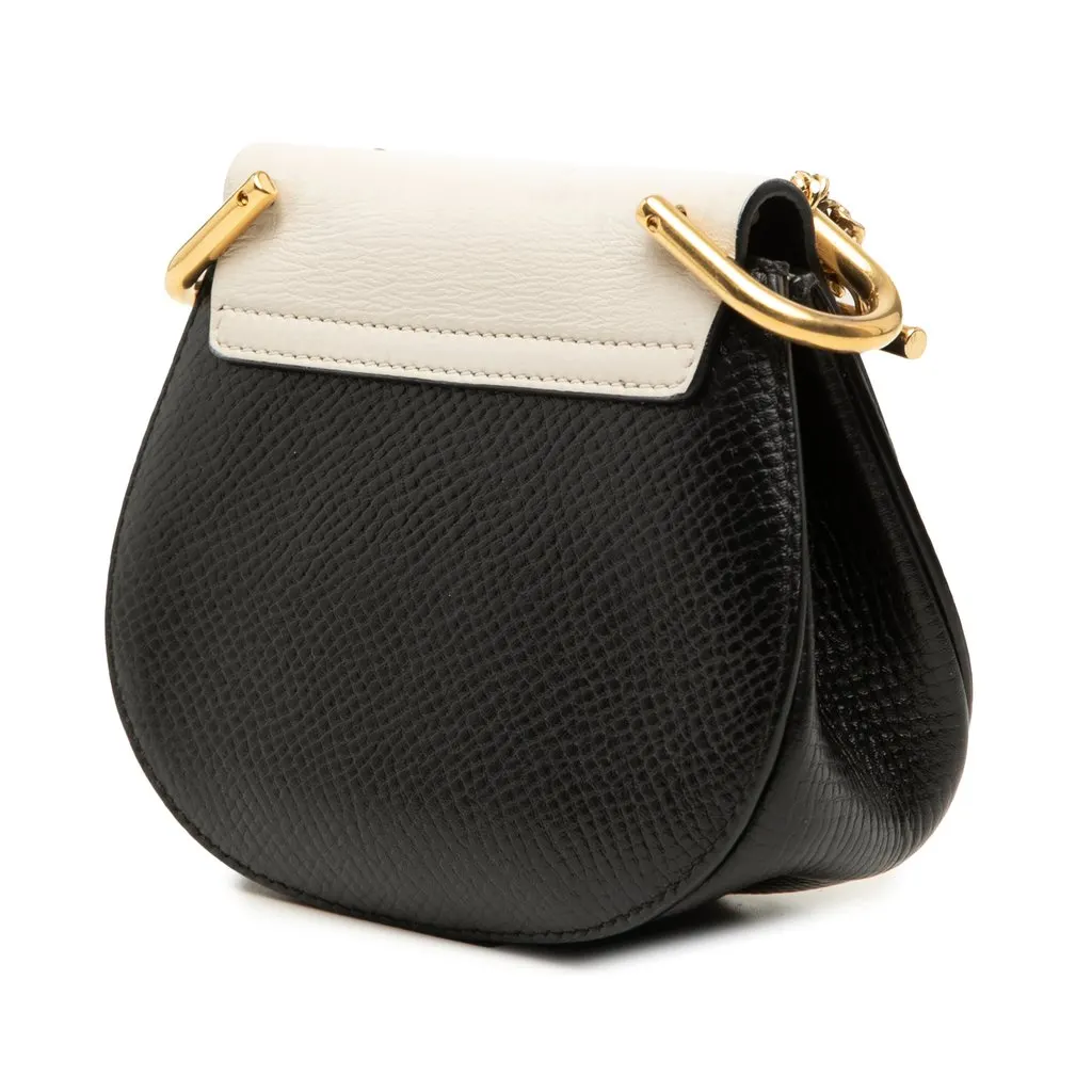 Chloé Mini Bicolor Grained Calfskin Drew Crossbody Black Leather Very good - Back View
