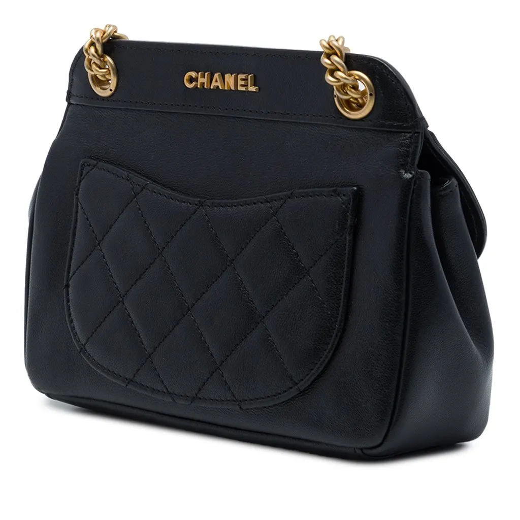 Chanel Small Quilted Lambskin Curved Flap Black Leather Very good - Back View
