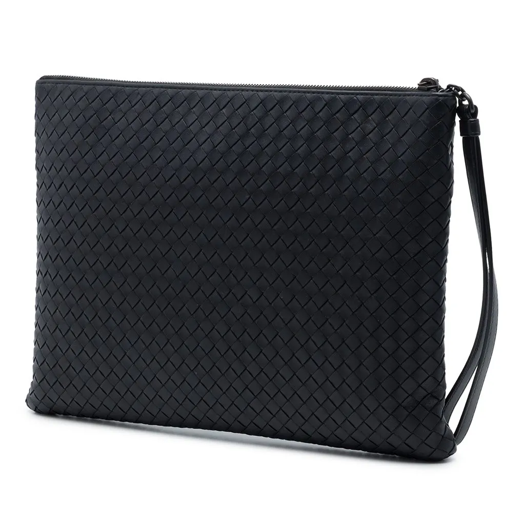 Bottega Veneta Nappa Intrecciato Wristlet Zip Clutch Black Leather Very good - Back View