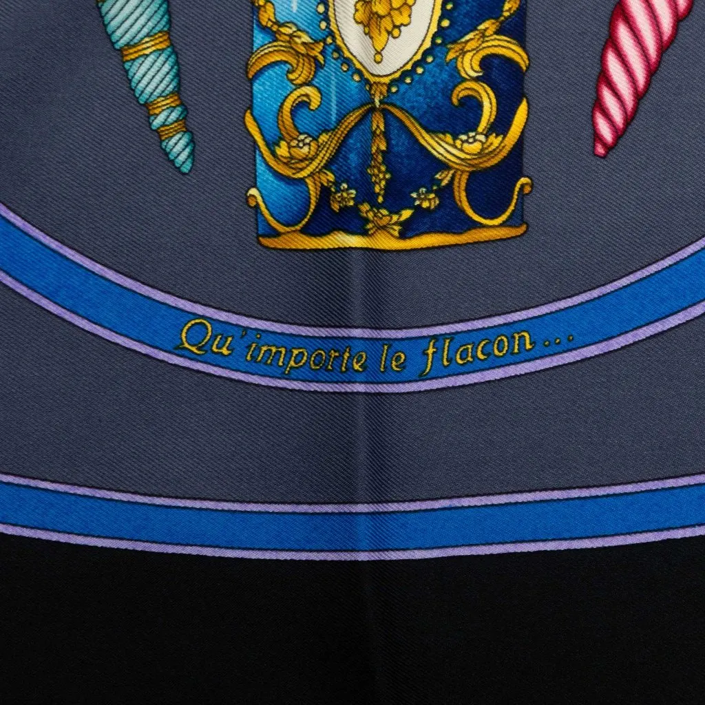 Hermès Qu Importe Le Flacon Silk Scarf 90 Blue Silk Very good - Back View