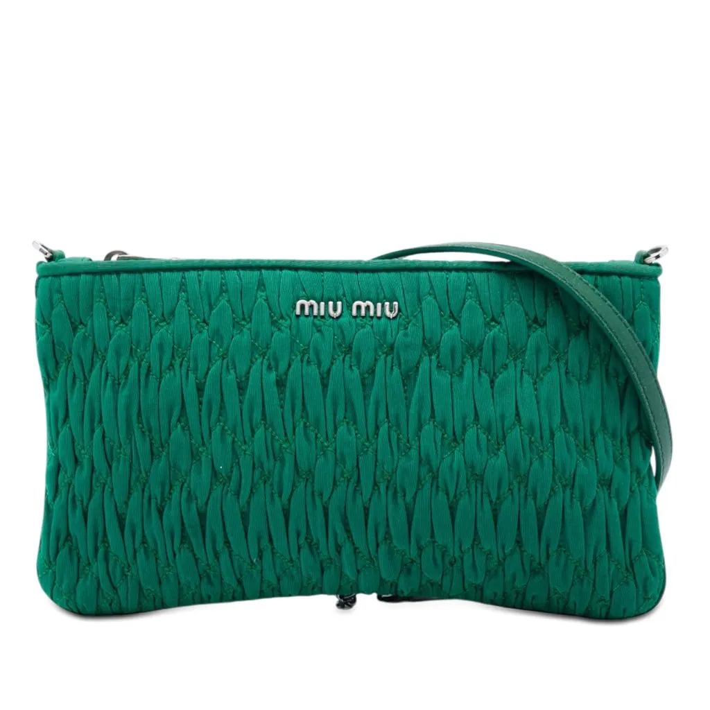 Miu Miu Matelasse Nylon Crystal Chain Crossbody Green Very good - Front View