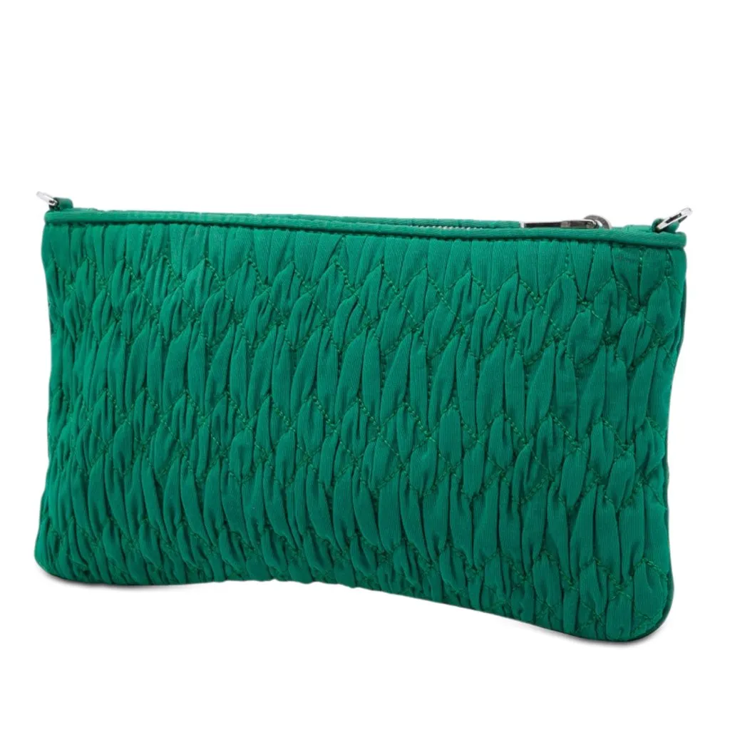 Miu Miu Matelasse Nylon Crystal Chain Crossbody Green Very good - Back View